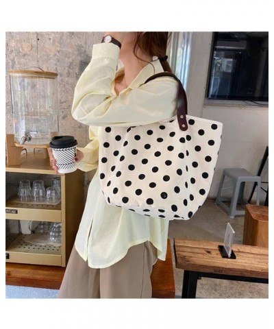 Women Retro Polka Dot Tote Bag Smiley Bucket Bags Canvas Handbag Purse-Smiley S Dots L $22.04 Totes