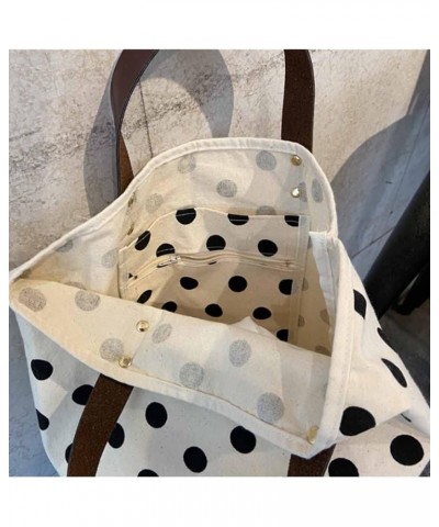 Women Retro Polka Dot Tote Bag Smiley Bucket Bags Canvas Handbag Purse-Smiley S Dots L $22.04 Totes