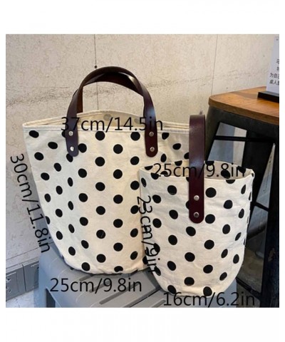 Women Retro Polka Dot Tote Bag Smiley Bucket Bags Canvas Handbag Purse-Smiley S Dots L $22.04 Totes