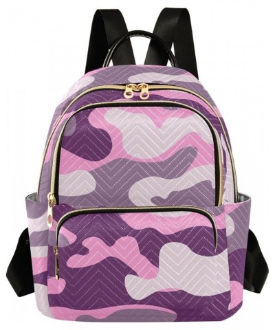 Backpack Purse for Women Military Camouflage, Mini Fashion Backpack Purple Monochrome Camo Lightweight Casual Daypack Shoulde...