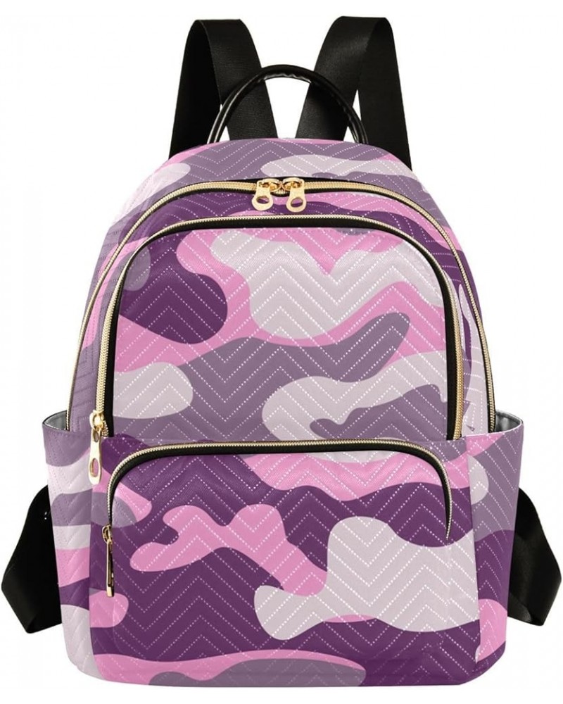 Backpack Purse for Women Military Camouflage, Mini Fashion Backpack Purple Monochrome Camo Lightweight Casual Daypack Shoulde...