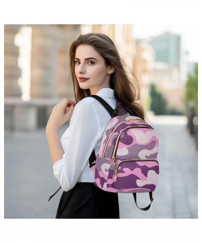 Backpack Purse for Women Military Camouflage, Mini Fashion Backpack Purple Monochrome Camo Lightweight Casual Daypack Shoulde...