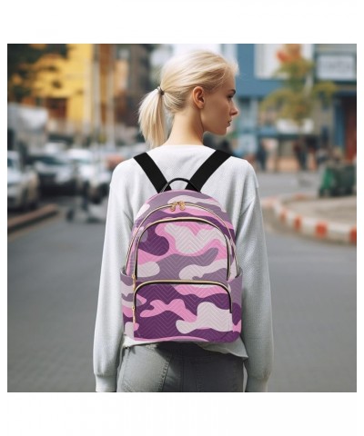 Backpack Purse for Women Military Camouflage, Mini Fashion Backpack Purple Monochrome Camo Lightweight Casual Daypack Shoulde...