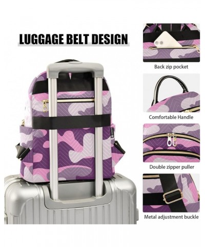 Backpack Purse for Women Military Camouflage, Mini Fashion Backpack Purple Monochrome Camo Lightweight Casual Daypack Shoulde...