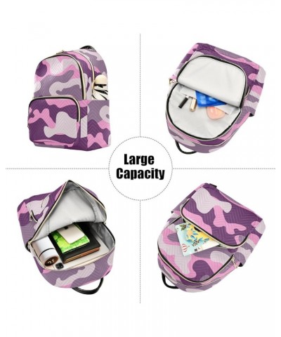 Backpack Purse for Women Military Camouflage, Mini Fashion Backpack Purple Monochrome Camo Lightweight Casual Daypack Shoulde...