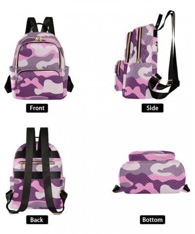 Backpack Purse for Women Military Camouflage, Mini Fashion Backpack Purple Monochrome Camo Lightweight Casual Daypack Shoulde...