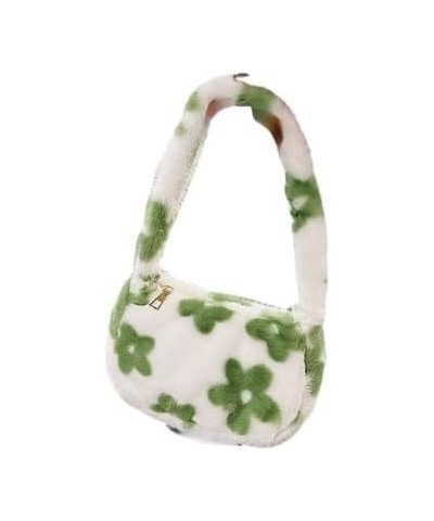 Girls Fluffy Tote Bag Cute Flower Plush Faux Fur Clutch Handbag Warm Furry Shoulder Crossbody Underarm Purse Green $10.79 Totes