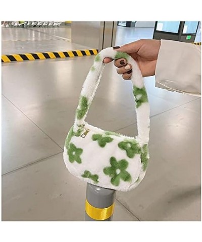 Girls Fluffy Tote Bag Cute Flower Plush Faux Fur Clutch Handbag Warm Furry Shoulder Crossbody Underarm Purse Green $10.79 Totes