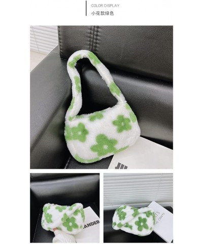 Girls Fluffy Tote Bag Cute Flower Plush Faux Fur Clutch Handbag Warm Furry Shoulder Crossbody Underarm Purse Green $10.79 Totes