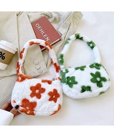 Girls Fluffy Tote Bag Cute Flower Plush Faux Fur Clutch Handbag Warm Furry Shoulder Crossbody Underarm Purse Green $10.79 Totes