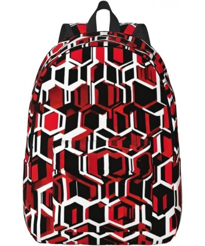 Abstract Geometric Pattern Print Casual Double Shoulder Daypack,Anti-Theft Travel Canvas Backpack For Men And Women Black Sma...