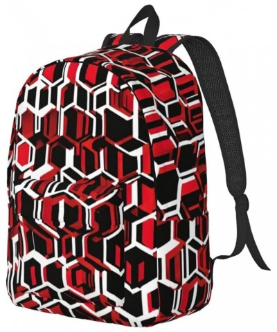 Abstract Geometric Pattern Print Casual Double Shoulder Daypack,Anti-Theft Travel Canvas Backpack For Men And Women Black Sma...