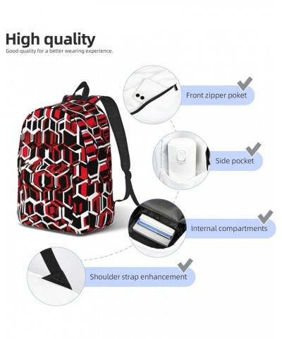 Abstract Geometric Pattern Print Casual Double Shoulder Daypack,Anti-Theft Travel Canvas Backpack For Men And Women Black Sma...