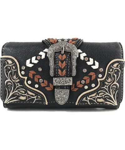 Floral Embroidery Buckle Western Weave Conceal Carry Handbag Purse Black Wallet Only $10.56 Shoulder Bags