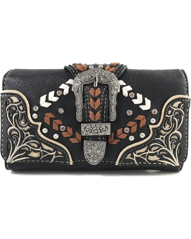 Floral Embroidery Buckle Western Weave Conceal Carry Handbag Purse Black Wallet Only $10.56 Shoulder Bags