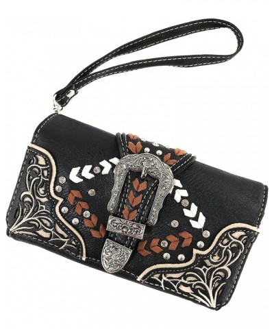 Floral Embroidery Buckle Western Weave Conceal Carry Handbag Purse Black Wallet Only $10.56 Shoulder Bags