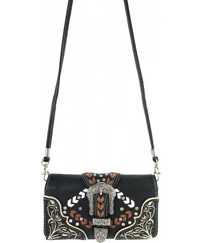 Floral Embroidery Buckle Western Weave Conceal Carry Handbag Purse Black Wallet Only $10.56 Shoulder Bags