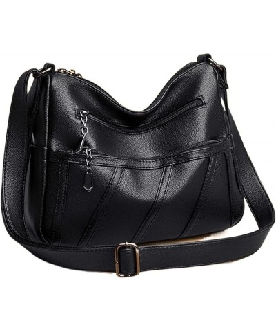 Bags for Women Luxury Handbags Soft Leather Female Shoulder Messenger Bag Double Zipper Women Bags (Color : Black, Size : 12 ...