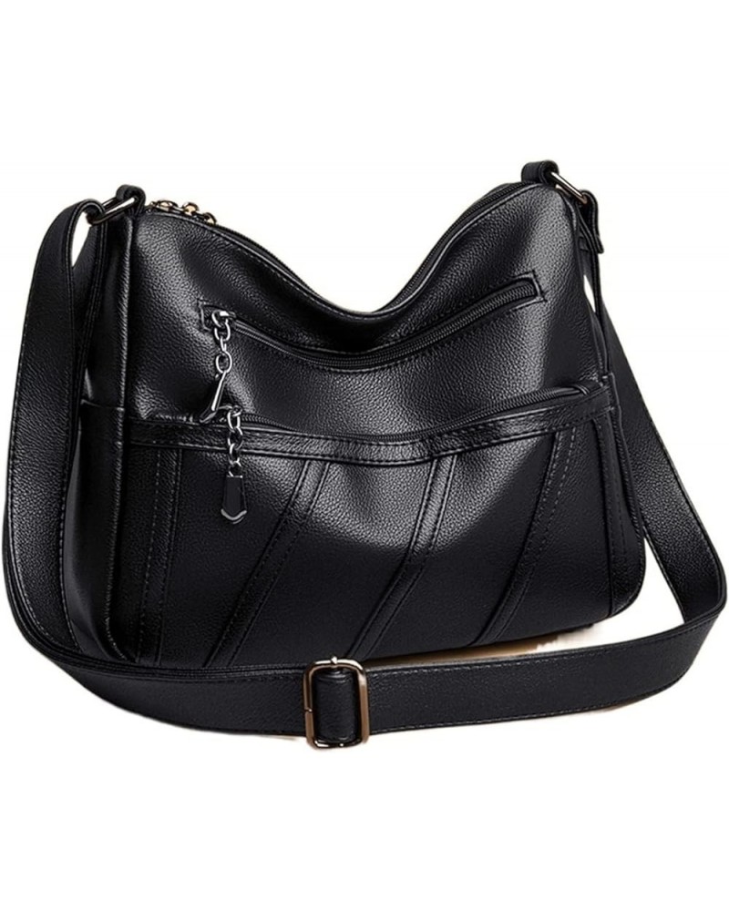 Bags for Women Luxury Handbags Soft Leather Female Shoulder Messenger Bag Double Zipper Women Bags (Color : Black, Size : 12 ...