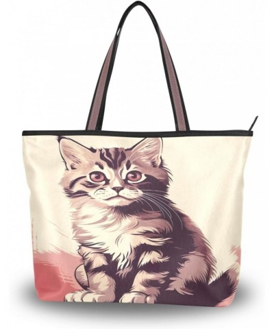 Women Tote Bags Cute Cat Kitten Top Handle Satchel Handbags Shoulder Bag for Shopping 20854180 $9.66 Totes