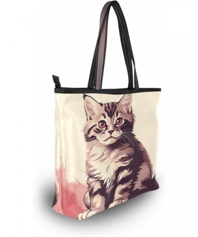 Women Tote Bags Cute Cat Kitten Top Handle Satchel Handbags Shoulder Bag for Shopping 20854180 $9.66 Totes