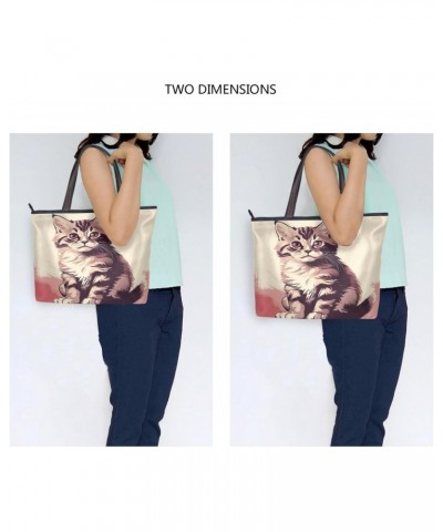 Women Tote Bags Cute Cat Kitten Top Handle Satchel Handbags Shoulder Bag for Shopping 20854180 $9.66 Totes