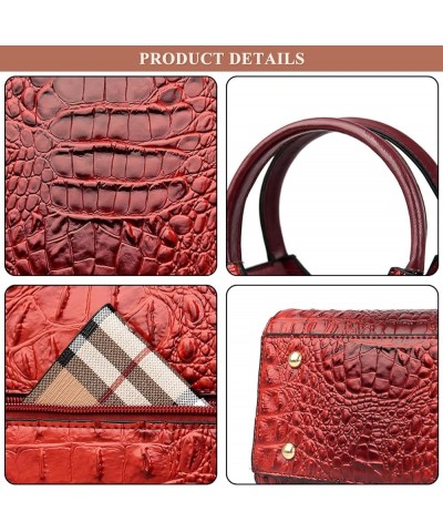 Women's Crocodile Pattern Top Handle Satchel Bag PU Leather Retro Crossbody Shoulder Bag Work Handbag Purse Set 3pcs B / Brow...