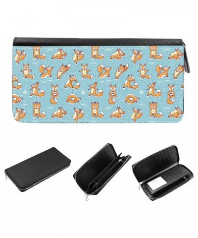 Women's Zip Around Wallet and Phone Clutch - RFID Blocking with Card Holder Organizer - cartoon foxes doing yoga position $11...