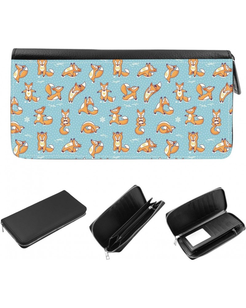 Women's Zip Around Wallet and Phone Clutch - RFID Blocking with Card Holder Organizer - cartoon foxes doing yoga position $11...