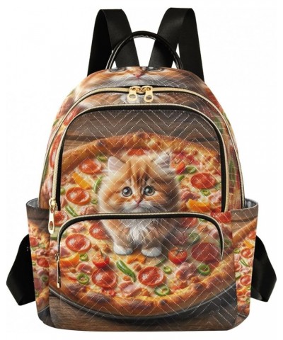 Quilted Backpack for Women Pets at the Beach Small Fashion Backpack Travel Backpack with Luggage Strap Kitty and Pizza Medium...