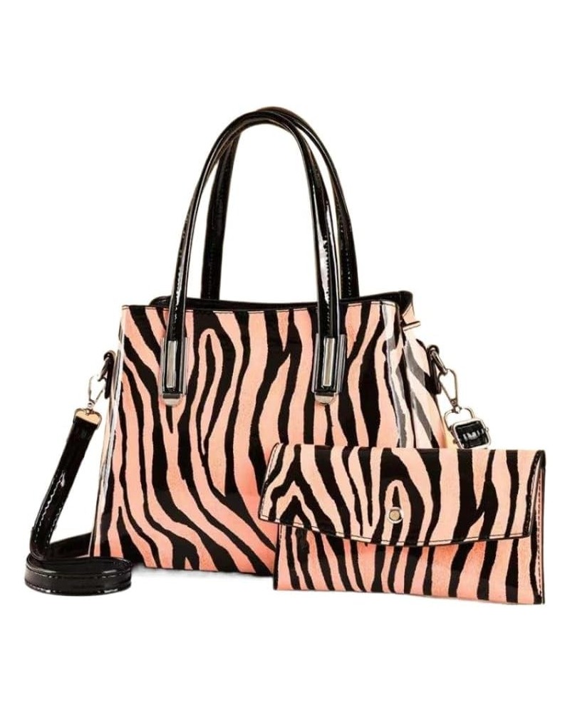 Zebra Leopard Print Pattern Handbags For Women Ladies Shoulder Bags Totes Purse Clutch Wallet Satchel 2 Pc Sets (White) Pink ...