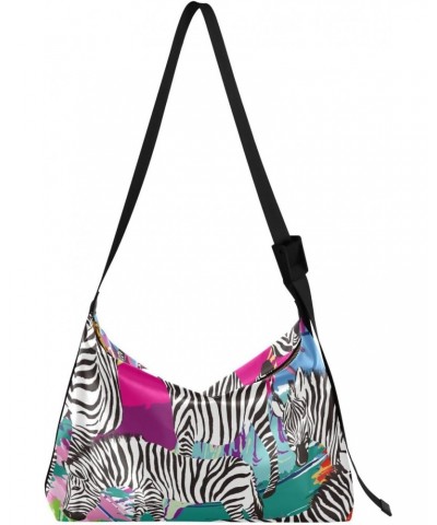 Large Crossbody Bag Zebra Colorful Painting PU Leather Shoulder Bag for Women Girls $13.86 Crossbody Bags