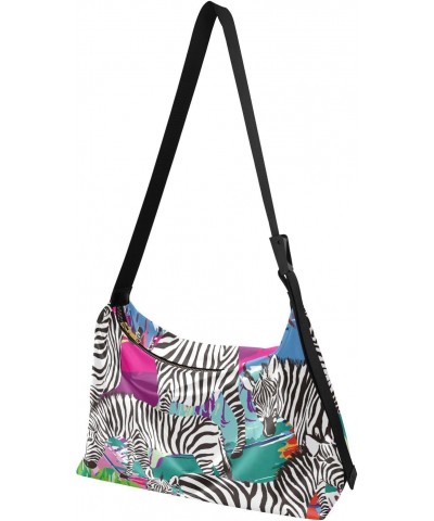 Large Crossbody Bag Zebra Colorful Painting PU Leather Shoulder Bag for Women Girls $13.86 Crossbody Bags