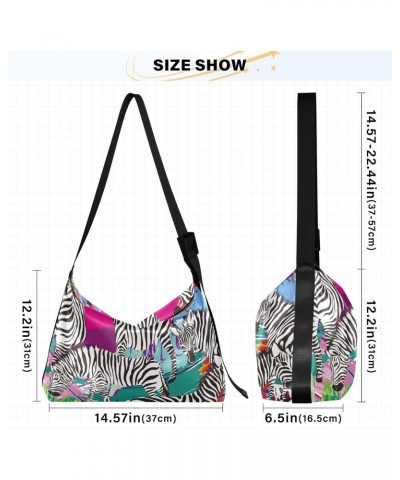 Large Crossbody Bag Zebra Colorful Painting PU Leather Shoulder Bag for Women Girls $13.86 Crossbody Bags