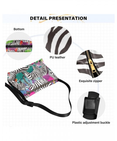 Large Crossbody Bag Zebra Colorful Painting PU Leather Shoulder Bag for Women Girls $13.86 Crossbody Bags