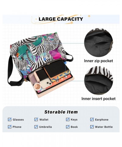 Large Crossbody Bag Zebra Colorful Painting PU Leather Shoulder Bag for Women Girls $13.86 Crossbody Bags