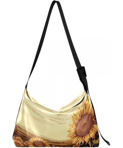 Sunflower Field is Drawn in Sepia Shoulder Bag, Fashion Shoulder Bag, Crossbody Bag for Men Leather Sunflower Field is Drawn ...