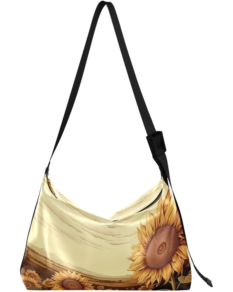 Sunflower Field is Drawn in Sepia Shoulder Bag, Fashion Shoulder Bag, Crossbody Bag for Men Leather Sunflower Field is Drawn ...