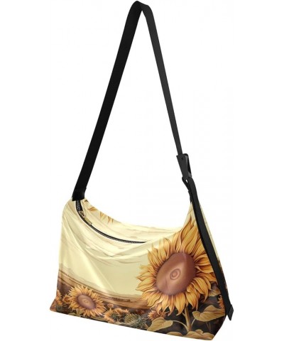 Sunflower Field is Drawn in Sepia Shoulder Bag, Fashion Shoulder Bag, Crossbody Bag for Men Leather Sunflower Field is Drawn ...