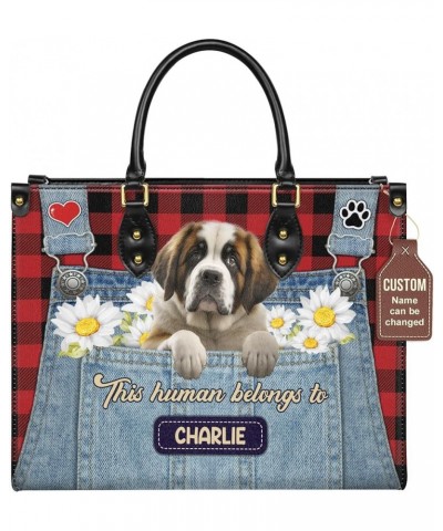 Personalized Saint Bernard Dog Handbags, Custom Name Dog Leather Bags, Purses, Shoulder Bag, Gift For Dog Mom Dog Lover Style...