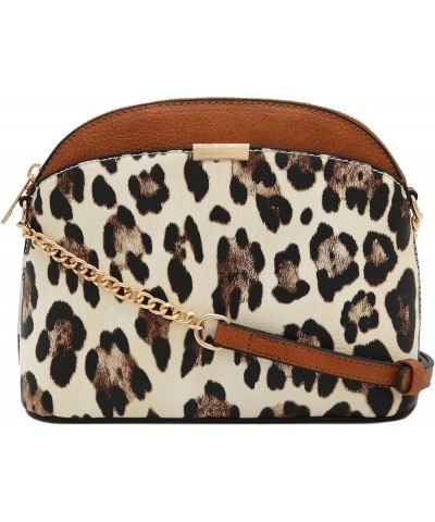 Leopard Paisley Print Small Dome Crossbody with Chain Strap Snow Tan $11.74 Crossbody Bags