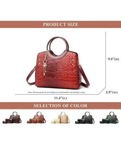 Women's Crocodile Pattern Top Handle Satchel Bag PU Leather Retro Crossbody Shoulder Bag Work Handbag Purse Set 3pcs B / Brow...