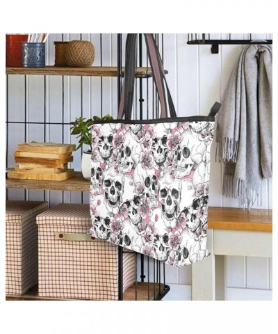 Large Tote Bag for Women Shoulder Bag Cat Heads Skulls 084 $16.51 Totes