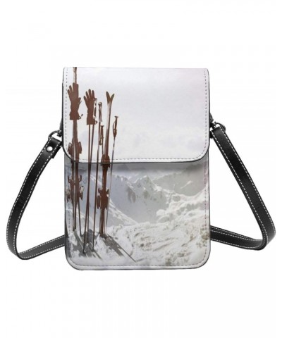 Snow Mountain Ski Women Small Crossbody Bag Leather Cell Phone Purse Wallet $17.43 Crossbody Bags