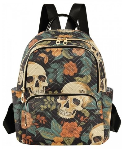 Women's Small Fashion Backpack Orange Flower Skull Print Ladies Travel Daypack Aesthetic Shoulder Bag 10.2×5.1×12.5 IN $15.68...