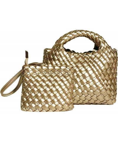 Woven Bag for Women with Coin Purse Fashion Handbag Female Shoulder Bag Foldable Chain Small Tote Crossbody Bags Golden $18.6...