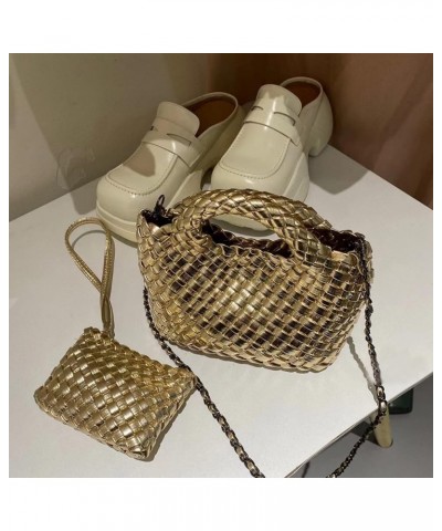 Woven Bag for Women with Coin Purse Fashion Handbag Female Shoulder Bag Foldable Chain Small Tote Crossbody Bags Golden $18.6...