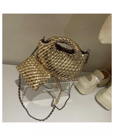 Woven Bag for Women with Coin Purse Fashion Handbag Female Shoulder Bag Foldable Chain Small Tote Crossbody Bags Golden $18.6...