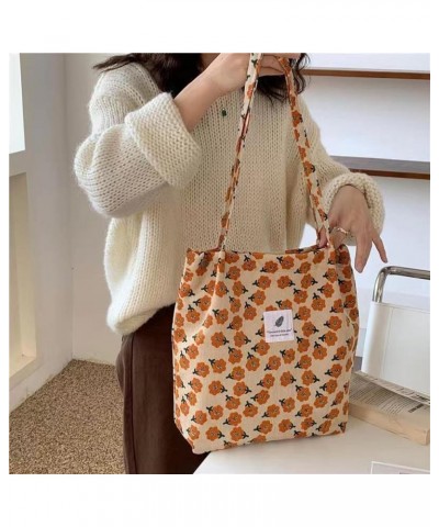 Women's Printed Tote Bag Casual Large Capacity Corduroy Canvas Bag Women's Travel Shopping Plush Shoulder Bag Pink Flowers $1...