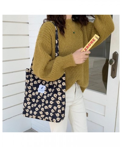 Women's Printed Tote Bag Casual Large Capacity Corduroy Canvas Bag Women's Travel Shopping Plush Shoulder Bag Pink Flowers $1...